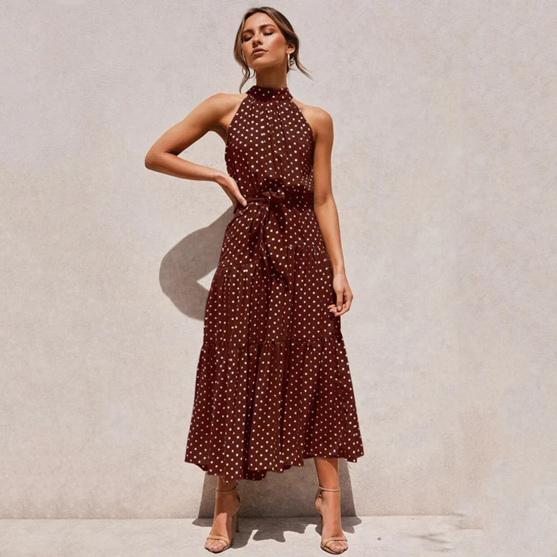 Lucie - Robe Longue Dos Nu à Pois