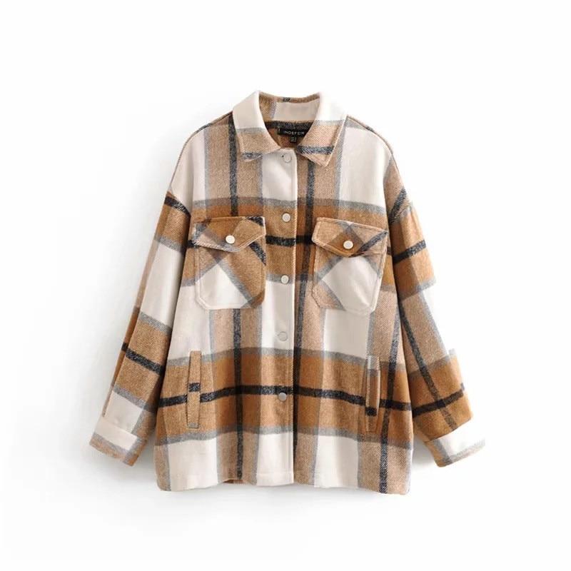 Mélodie | Surchemise en Laine Oversize avec Motif à Carreaux et Poches pour Femmes