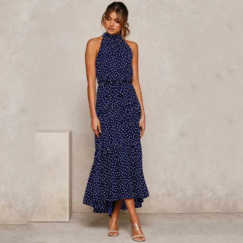 Lucie - Robe Longue Dos Nu à Pois