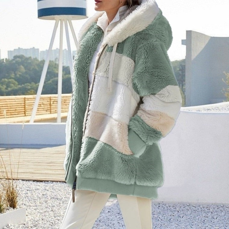 Lunaire | Veste en Fausses Fourrures Douces avec Capuche pour Femmes cet Hiver