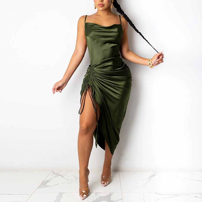 Lunaire | Robe Longue en Satin avec Détails Élégants pour Femmes