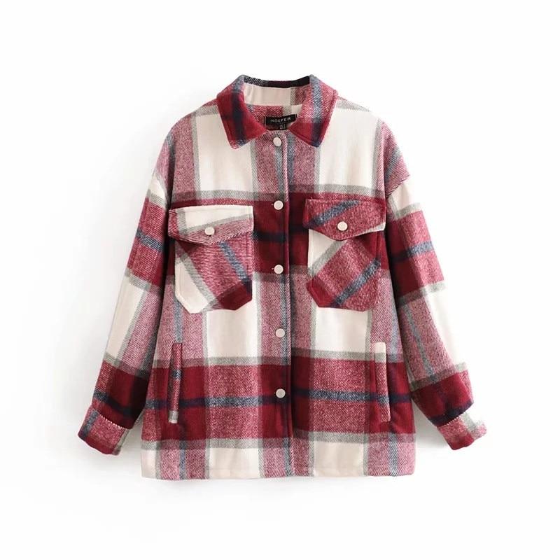 Mélodie | Surchemise en Laine Oversize avec Motif à Carreaux et Poches pour Femmes