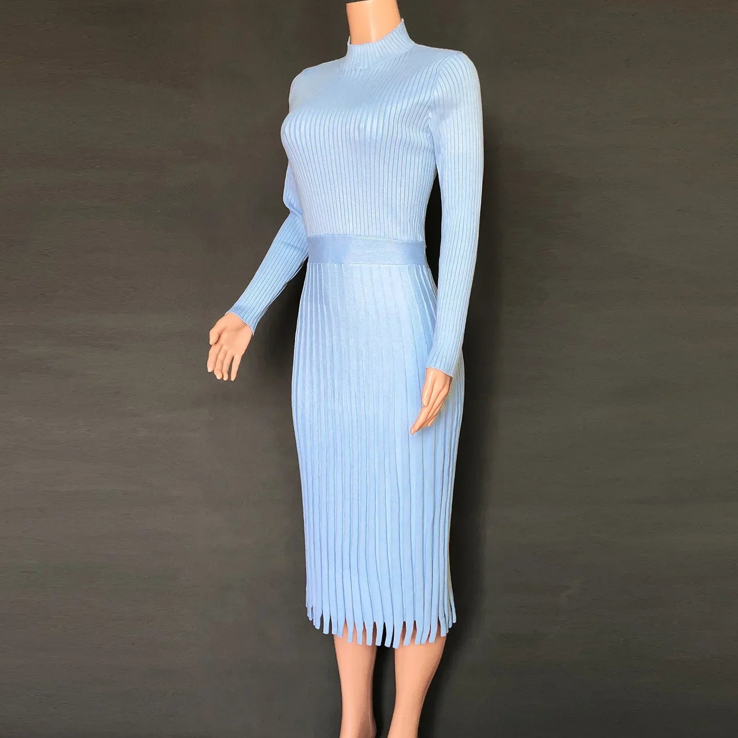 Liliane | Robe midi en tricot côtelé avec ourlet évasé et élégance intemporelle pour femmes