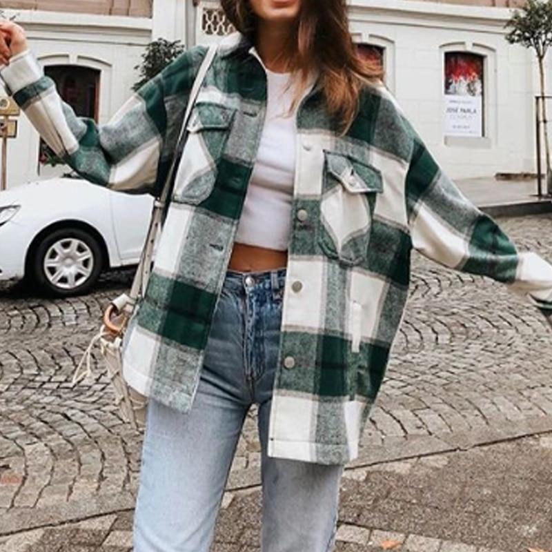 Mélodie | Surchemise en Laine Oversize avec Motif à Carreaux et Poches pour Femmes