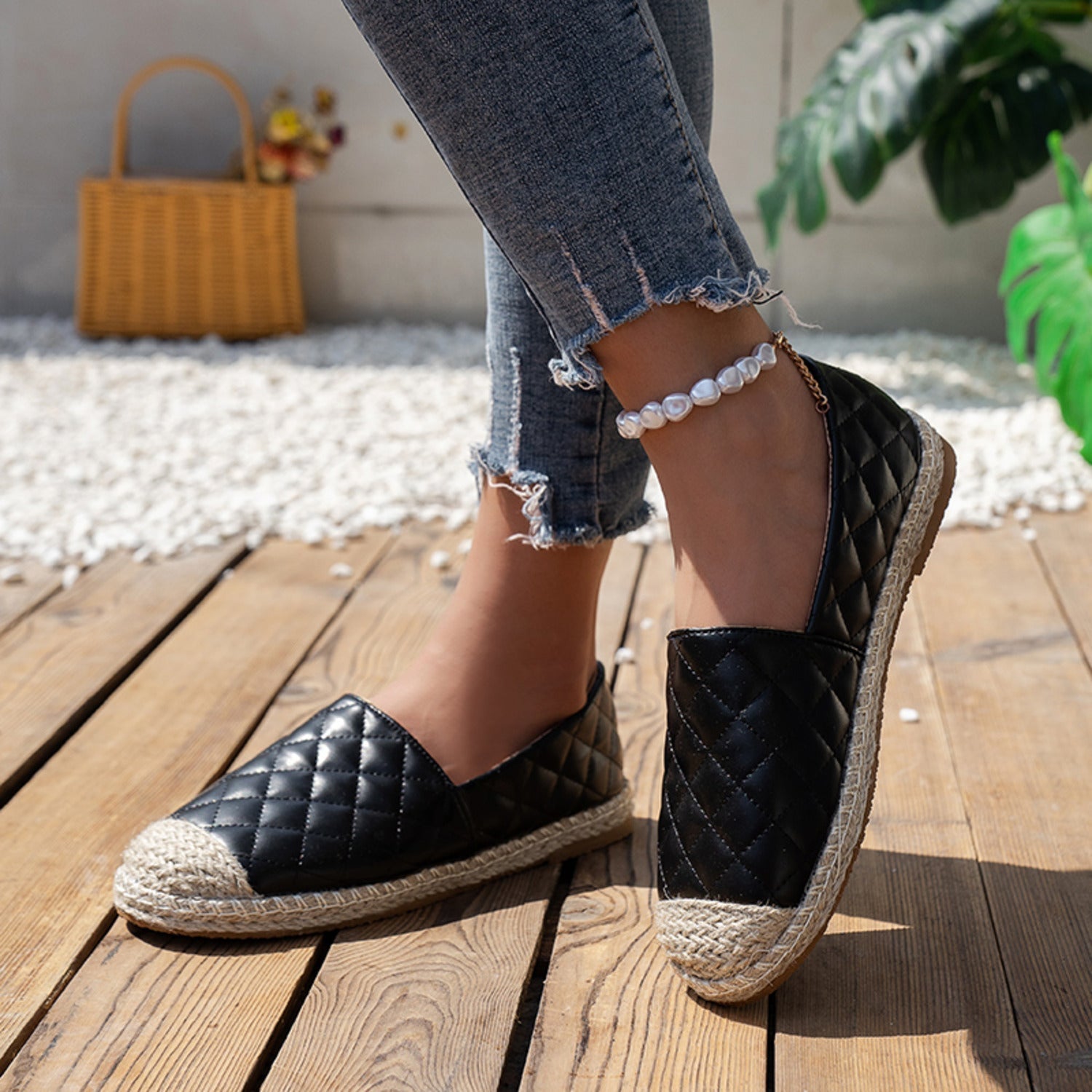 Nardi | Top stylé en cuir côtelé et espadrilles chic rose-noir Combo