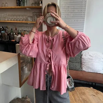 Léonie | Chemisier d'été avec Imprimé Élégant et Encolure à Nœuds pour Femmes