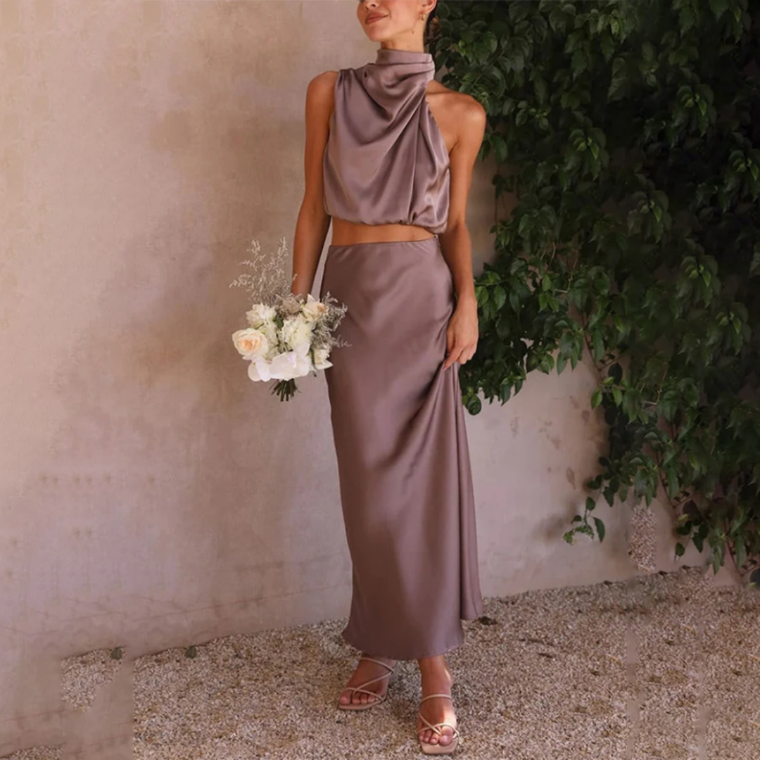 Sélène | Maxijupe Élégante avec Encolure Haute et Style de Fête pour Femmes