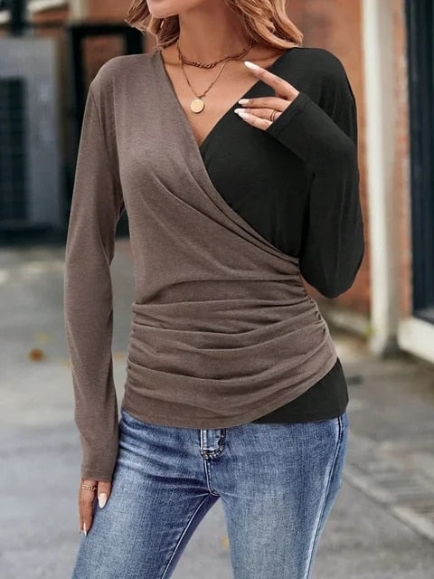Luna | Haut à manches longues avec Encolure en V Flatteuse pour Femmes