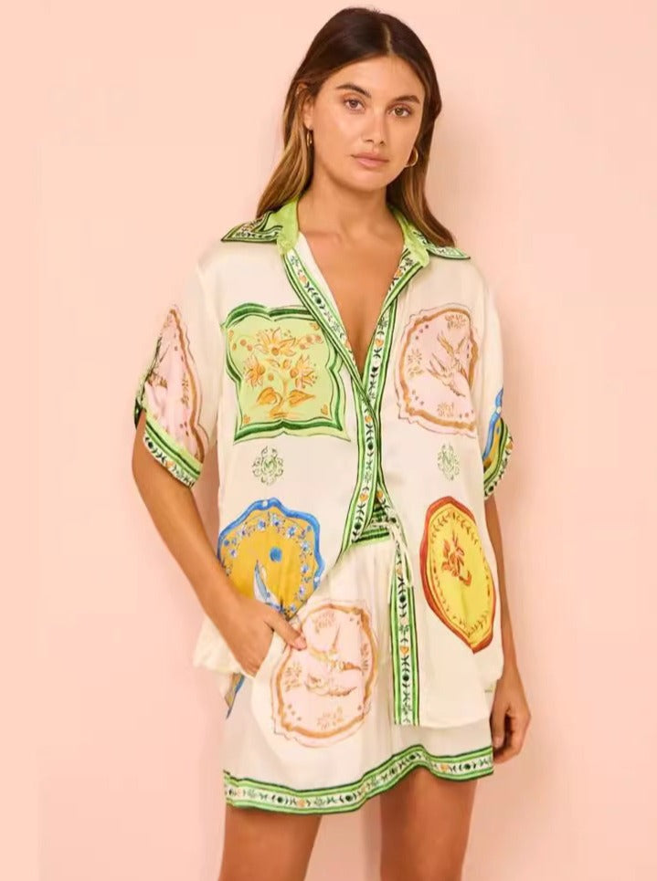 Soleil | Ensemble Crème Imprimé Ethnique avec Tissu Léger et Confortable pour Femmes