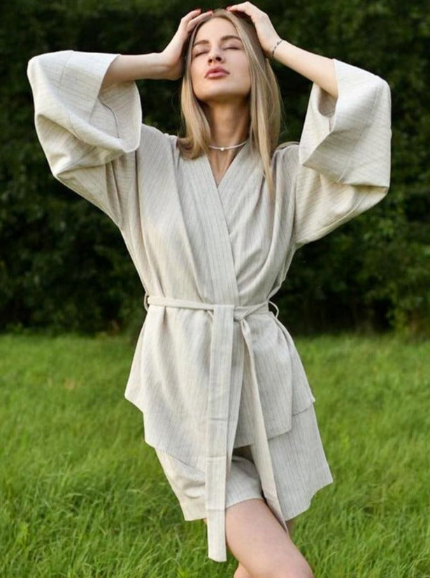 Auréole | Ensemble peignoir et short avec Tissu léger et Couleur pastel pour Femmes