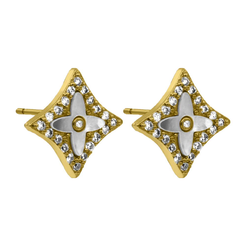 Lunaria | Boucles d'oreilles en nacre plaquées or 14K avec finition résistante à l'eau pour Femmes
