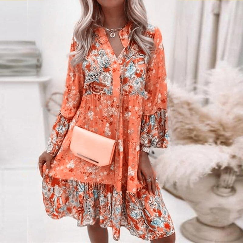 Leah - Robe d'été col V multicolore