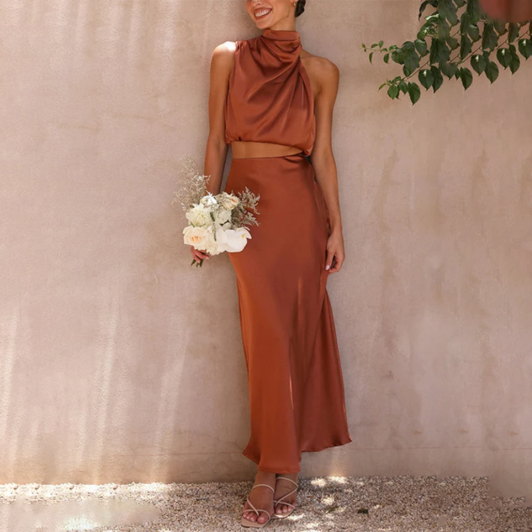 Sélène | Maxijupe Élégante avec Encolure Haute et Style de Fête pour Femmes