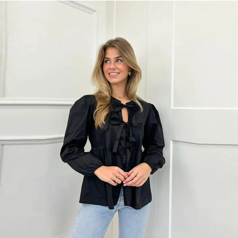 Léonie | Chemisier d'été avec Imprimé Élégant et Encolure à Nœuds pour Femmes