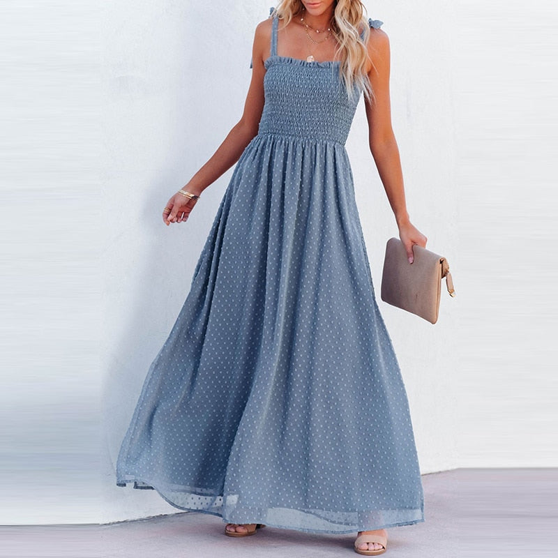 Liana | Robe Maxi Aérienne avec Motif à Pois et Coupe Confortable pour Femmes