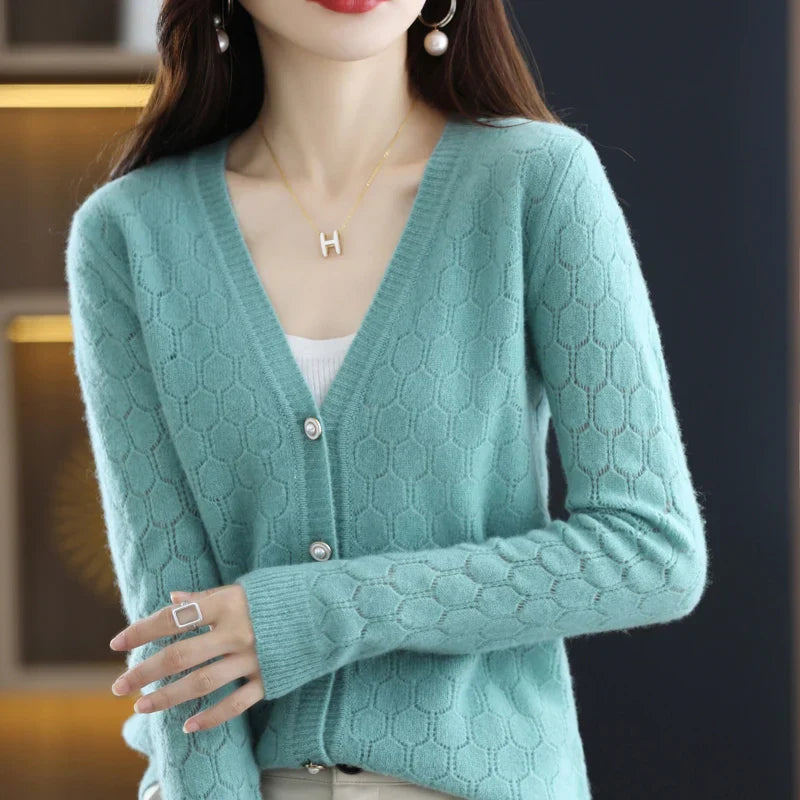 Héloïse - Cardigan Ajouré en Pure Laine et Cachemire
