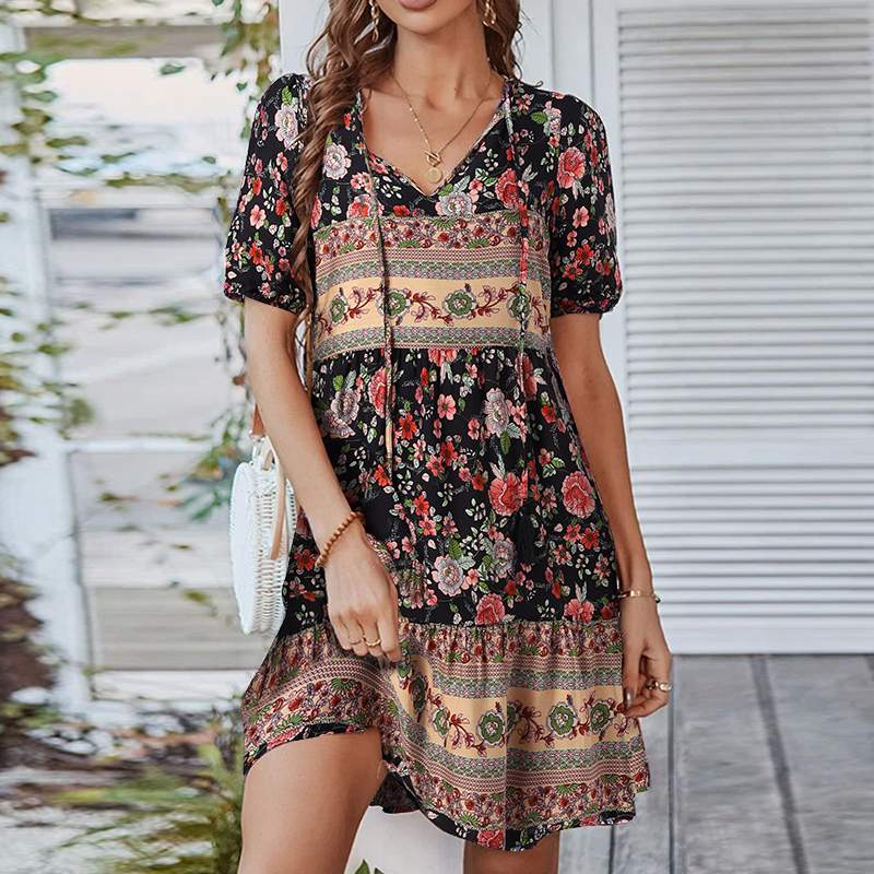 Paulina - Robe bohème unique à manches courtes