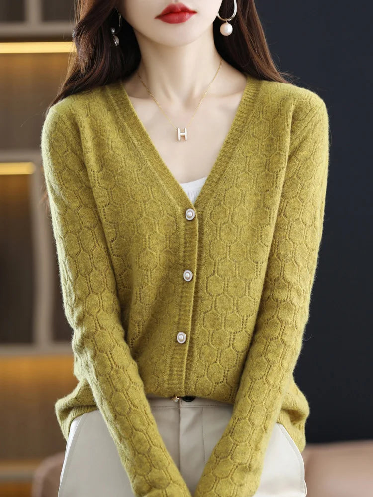 Héloïse - Cardigan Ajouré en Pure Laine et Cachemire