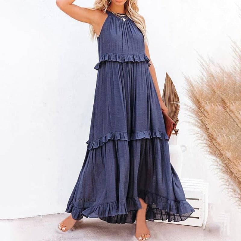 Emmy - Robe longue élégante sans manches à volants