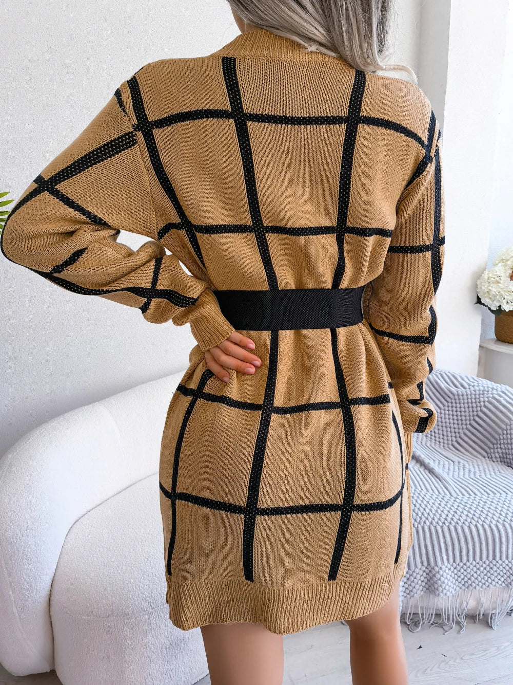 Parisa - Robe Chic À Carreaux À Manches Longues