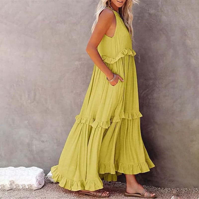 Emmy - Robe longue élégante sans manches à volants