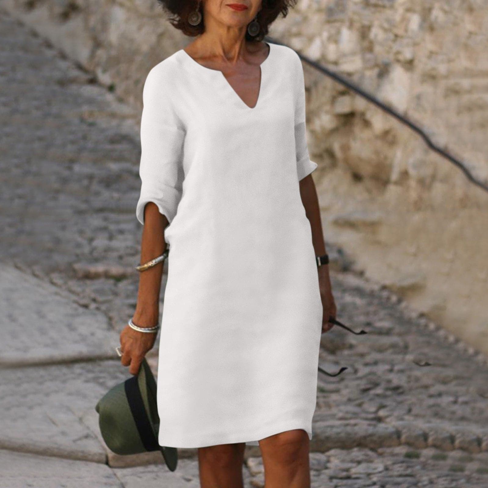 Marie - Magnifique robe à manches courtes et col V