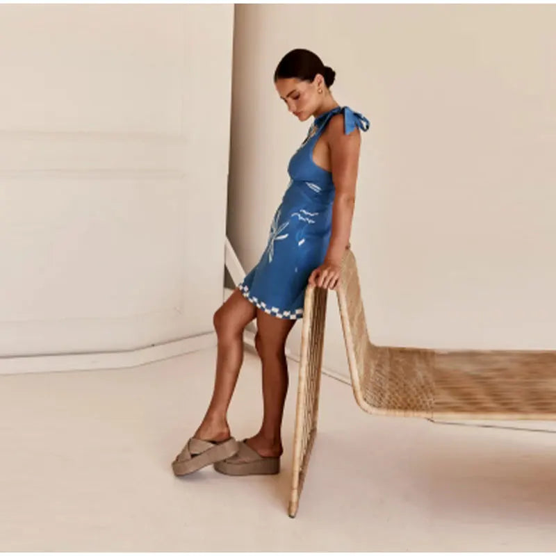 Lunaire | Mini-robe avec Décolleté en V et Imprimé Botanique pour Femmes