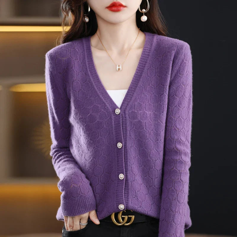 Héloïse - Cardigan Ajouré en Pure Laine et Cachemire