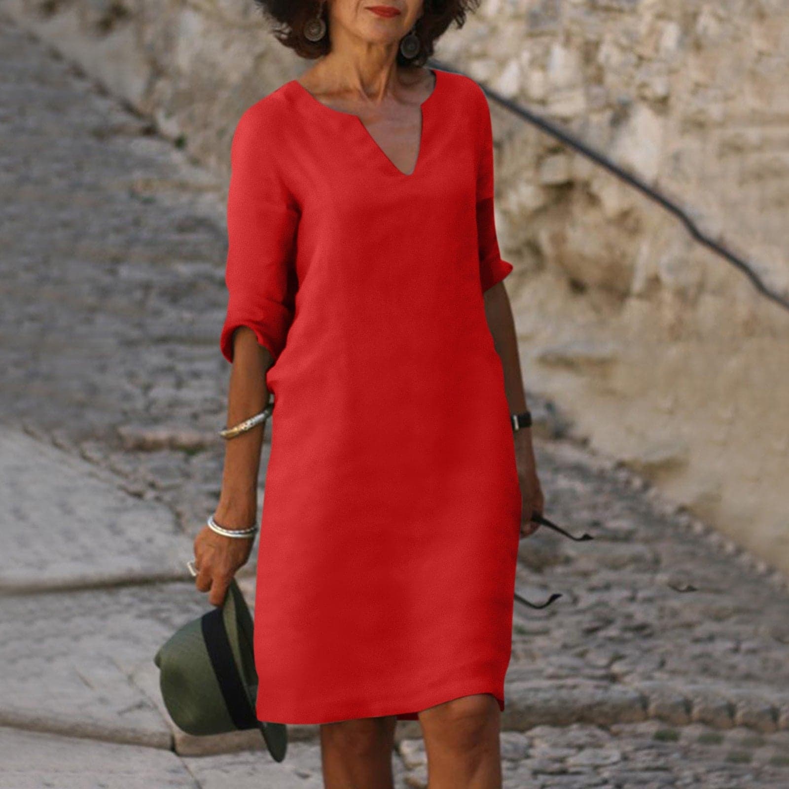 Marie - Magnifique robe à manches courtes et col V