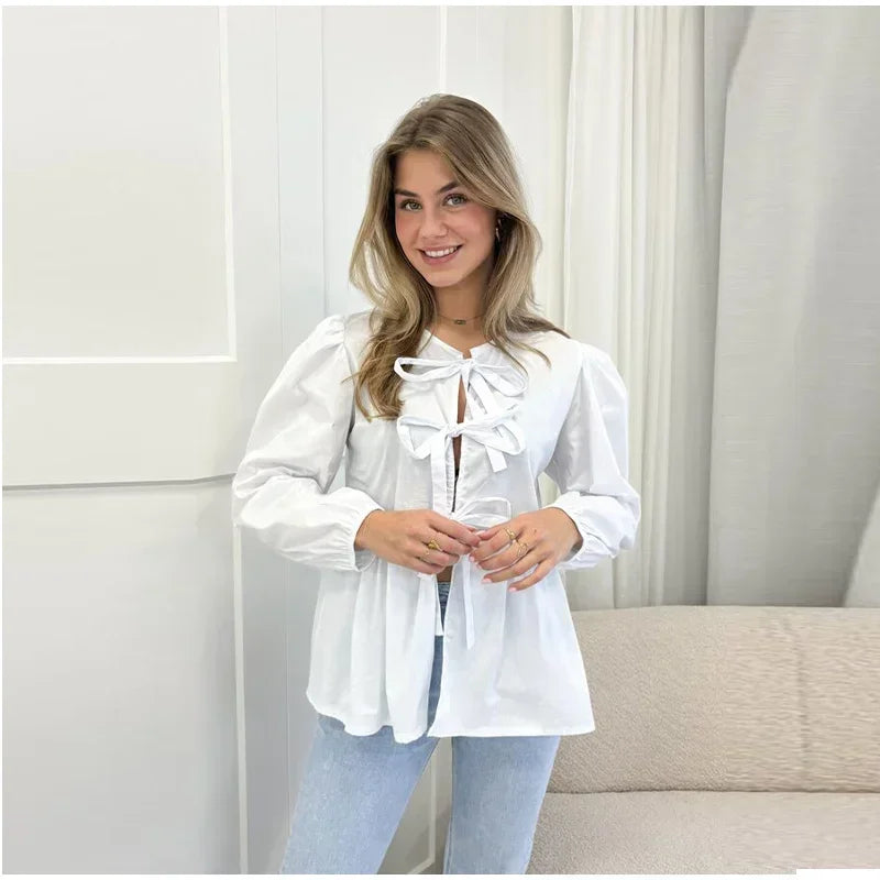 Léonie | Chemisier d'été avec Imprimé Élégant et Encolure à Nœuds pour Femmes