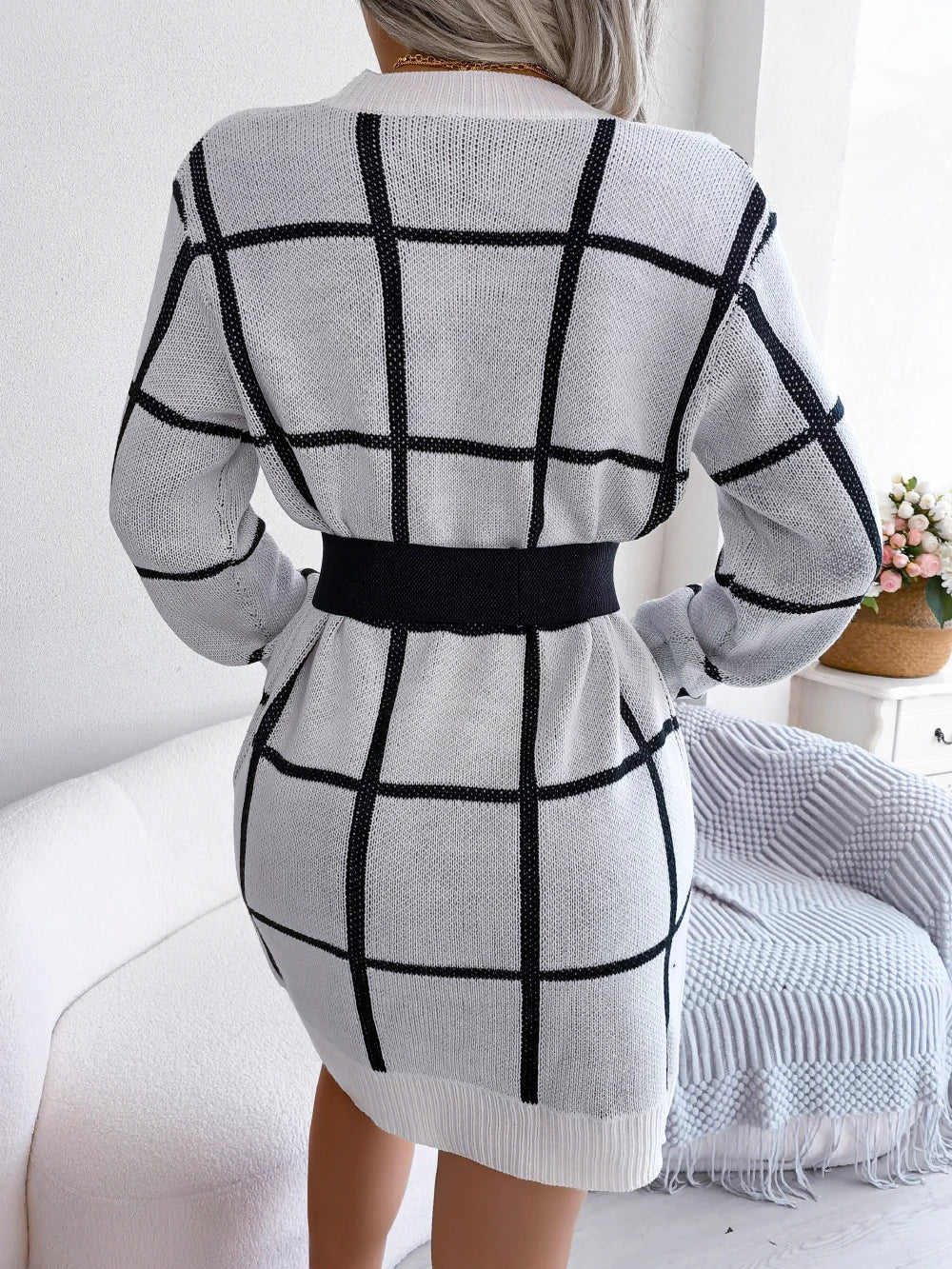Parisa - Robe Chic À Carreaux À Manches Longues