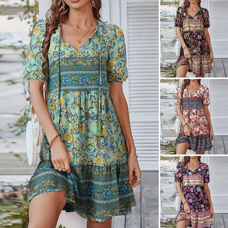 Paulina - Robe bohème unique à manches courtes