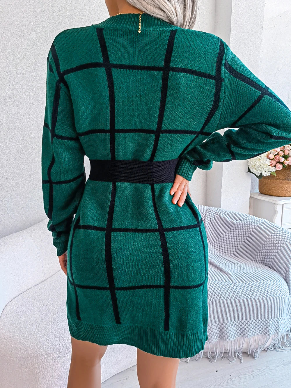 Parisa - Robe Chic À Carreaux À Manches Longues