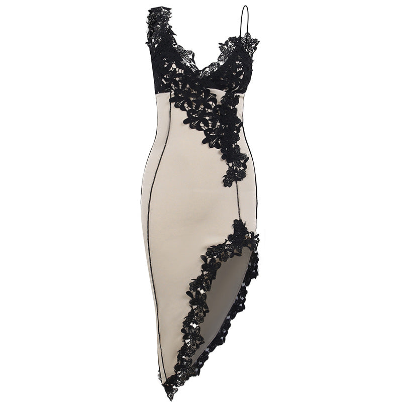 Amélia | Robe mi-longue en dentelle avec Col en V et Détails Élégants pour Femmes