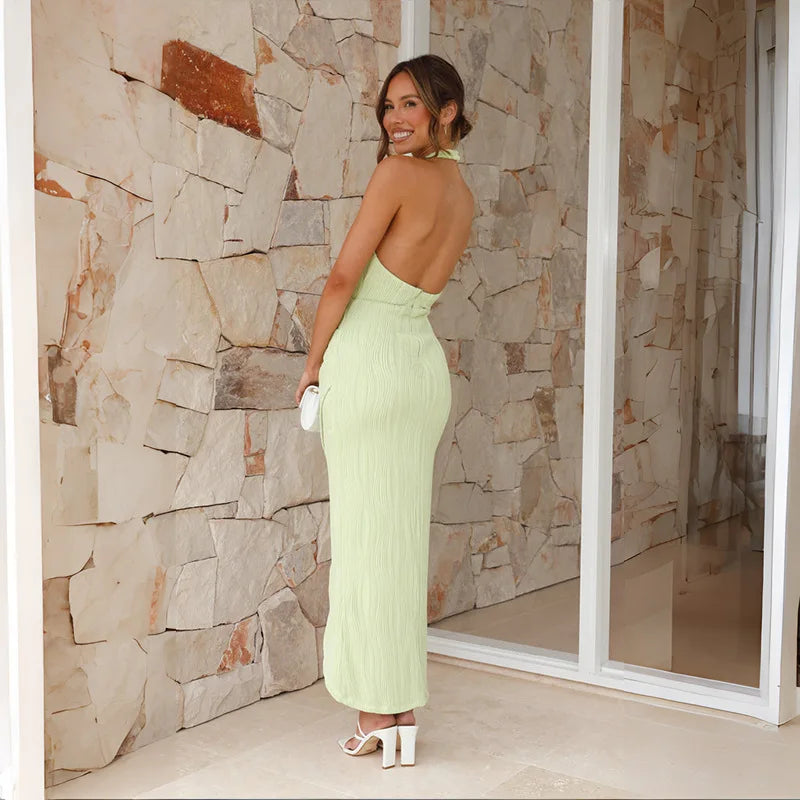 Celestia | Robe longue avec dos nu et fente élégante pour femmes