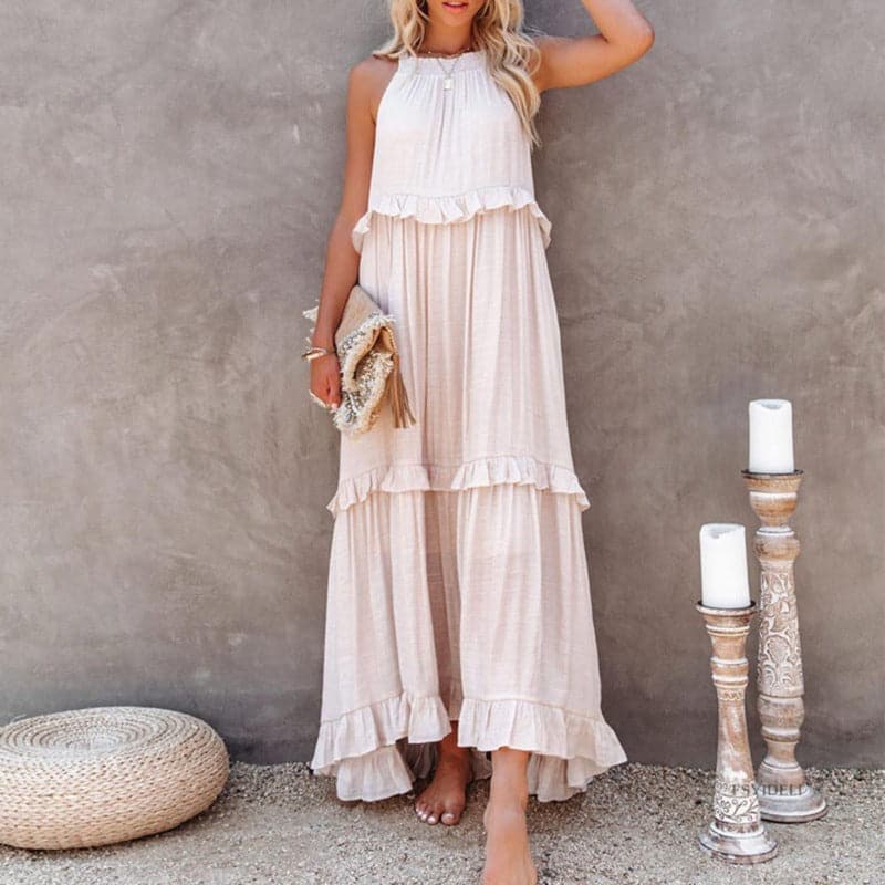 Emmy - Robe longue élégante sans manches à volants