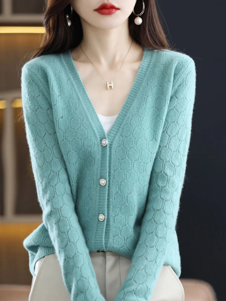 Héloïse - Cardigan Ajouré en Pure Laine et Cachemire