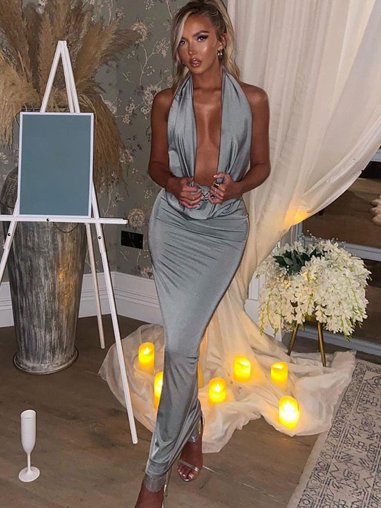 Sienna | Robe Longue Sexy avec Col en V et Dos Nu pour Femmes