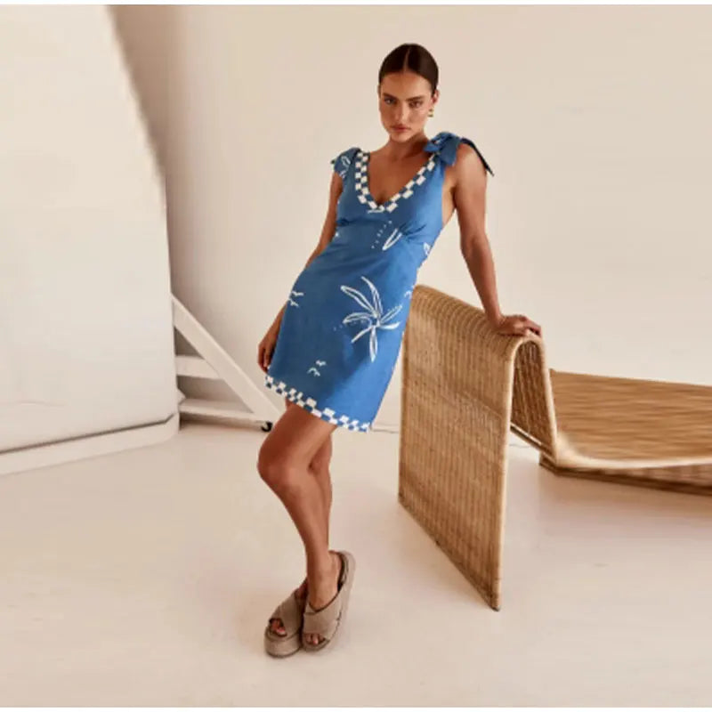 Lunaire | Mini-robe avec Décolleté en V et Imprimé Botanique pour Femmes