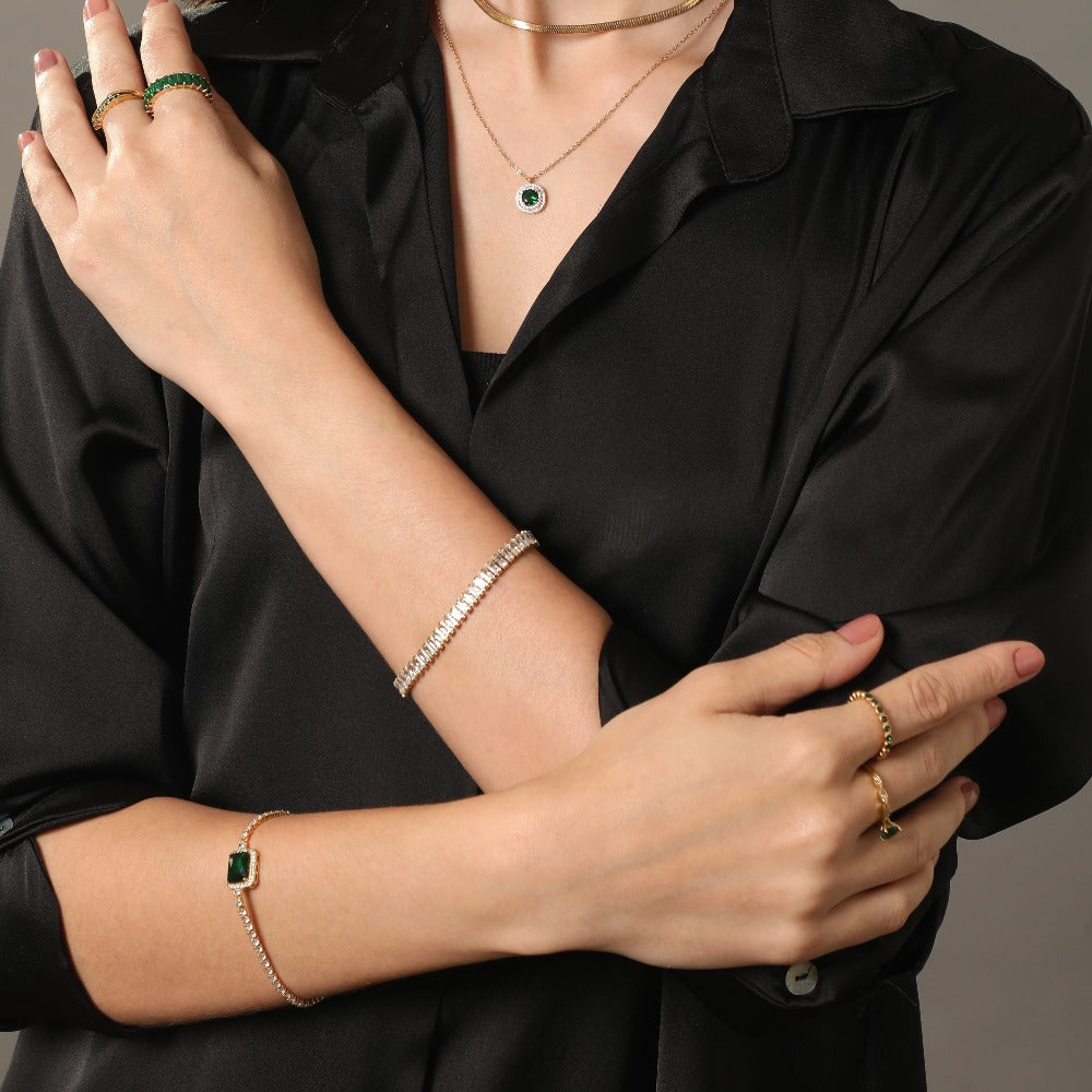 Émeraude | Bracelet Tennis en Acier Inoxydable avec Résistance à l'Eau pour Femmes