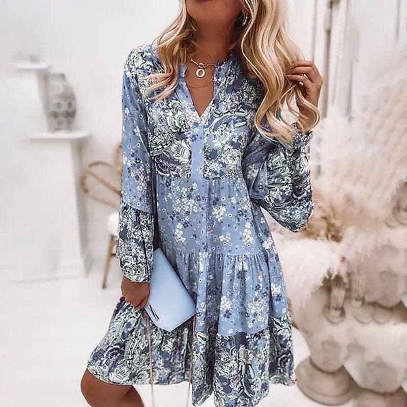Leah - Robe d'été col V multicolore