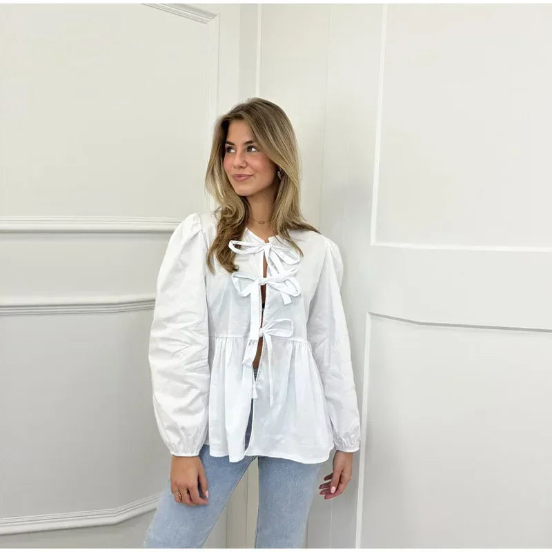Léonie | Chemisier d'été avec Imprimé Élégant et Encolure à Nœuds pour Femmes
