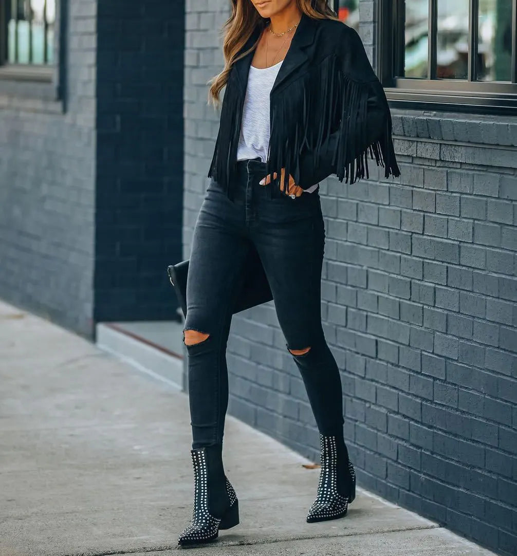 Astra | Veste de Motard en Cuir Suédé avec Style Street Chic pour Femme