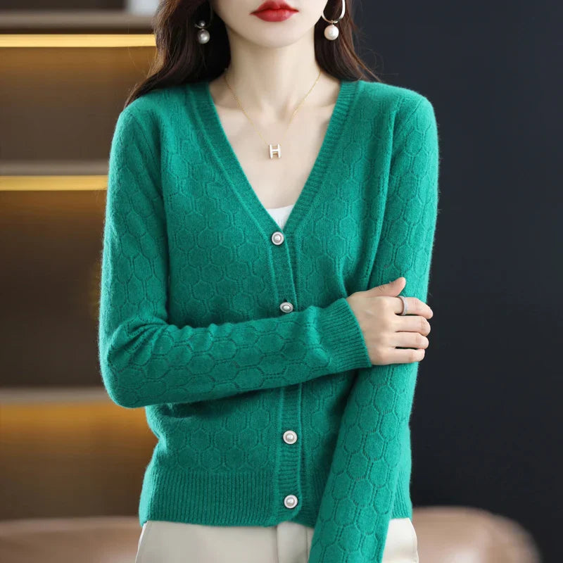 Héloïse - Cardigan Ajouré en Pure Laine et Cachemire