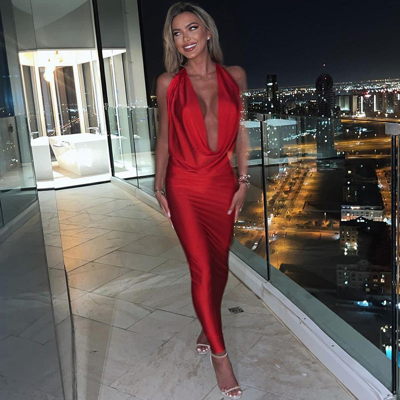 Sienna | Robe Longue Sexy avec Col en V et Dos Nu pour Femmes