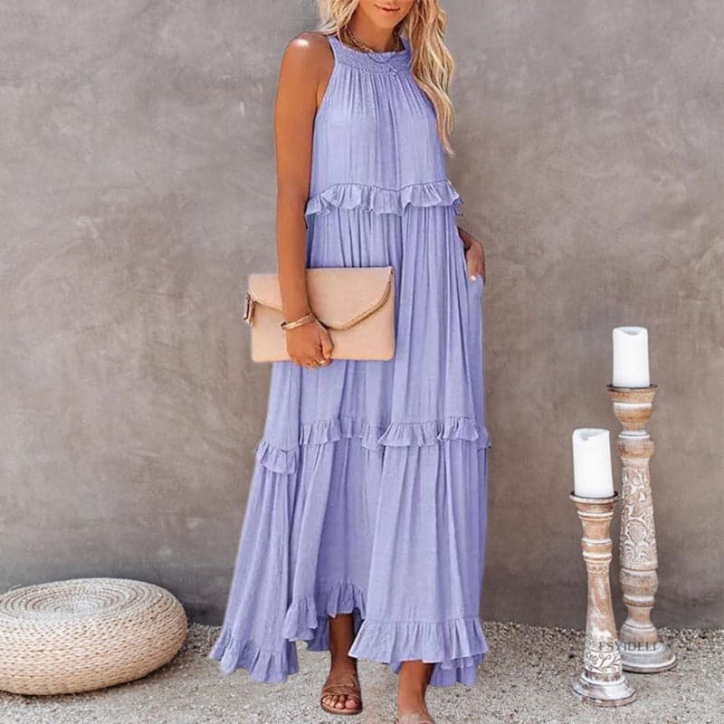 Emmy - Robe longue élégante sans manches à volants