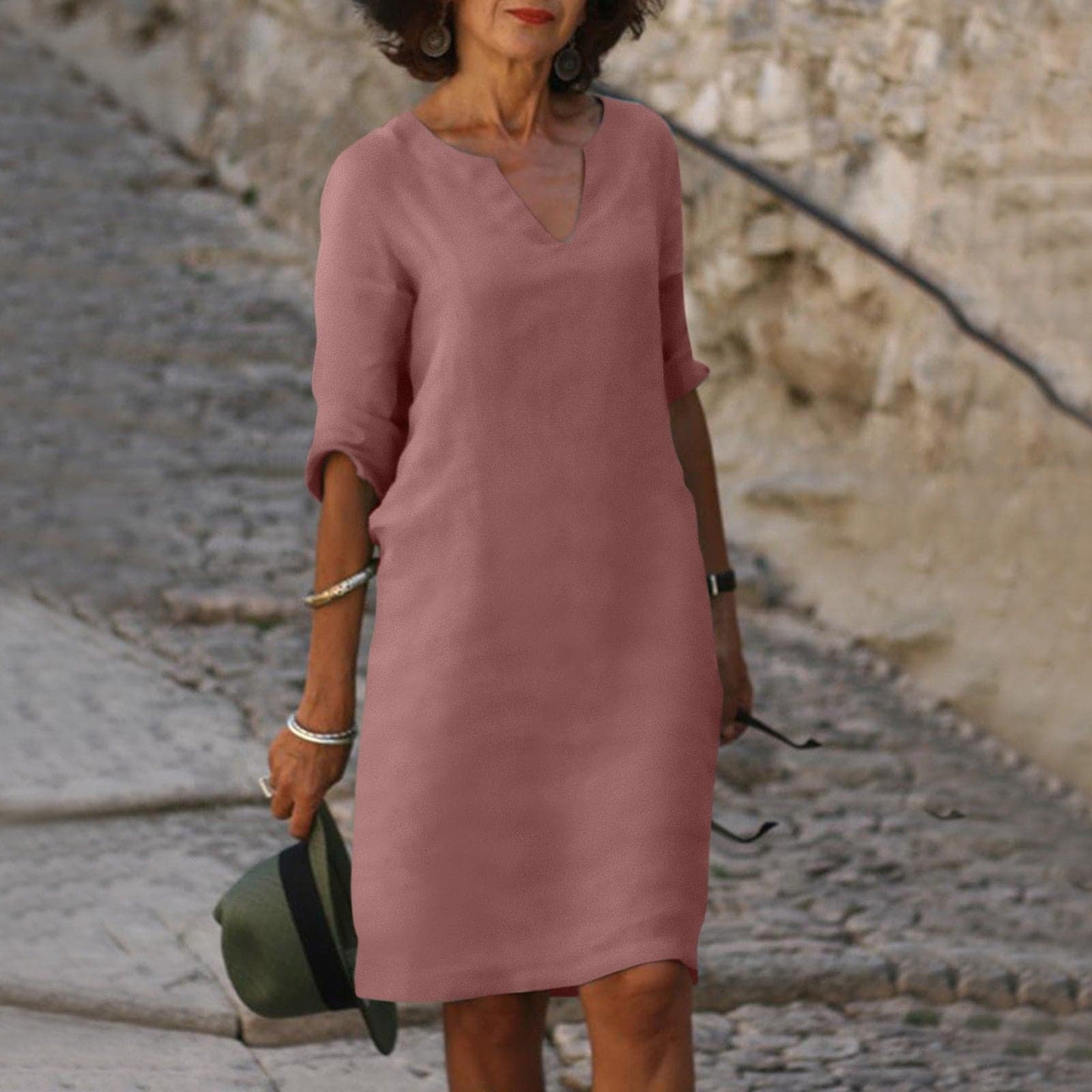 Marie - Magnifique robe à manches courtes et col V