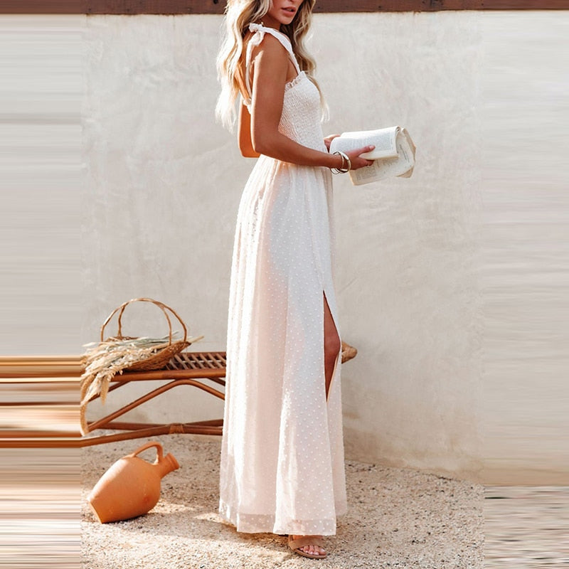 Liana | Robe Maxi Aérienne avec Motif à Pois et Coupe Confortable pour Femmes