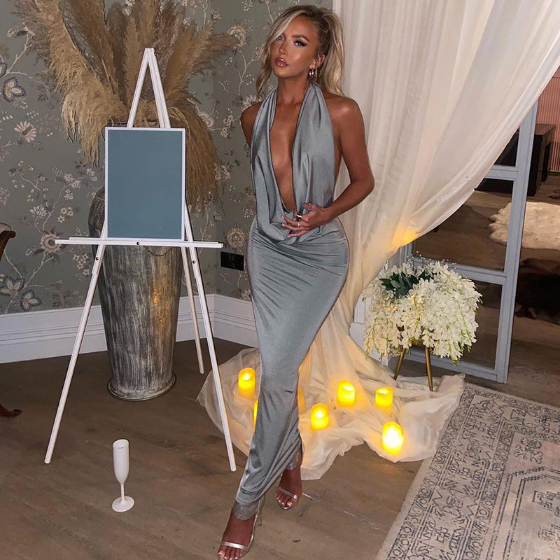 Sienna | Robe Longue Sexy avec Col en V et Dos Nu pour Femmes