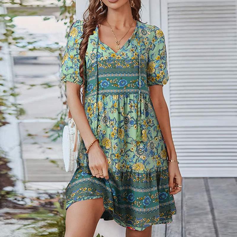 Paulina - Robe bohème unique à manches courtes